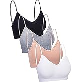 Blulu 4 Pcs Cami Bras for Women Padded Seamless Straps Sleeping Bra Cami Bralettes for Yoga Lounging