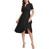 Jeqeocafy Women's V Neck Dress 2025 Lounge Fashion Casual Loose Fit Flowy Swing Tiered Vacation Dresses