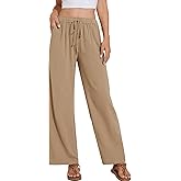 Breezy Lane Linen Pants for Women Summer High Waist Palazzo Pants Boho Beach Trousers with Pockets