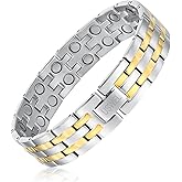 USWEL 2X Ultra Strength Magnetic Bracelet - Trendy Power Magnetic Bracelets for Men - Adjustable Length with Sizing Tool, Father's Day Jewelry Custom Gifts (Silver&Gold)