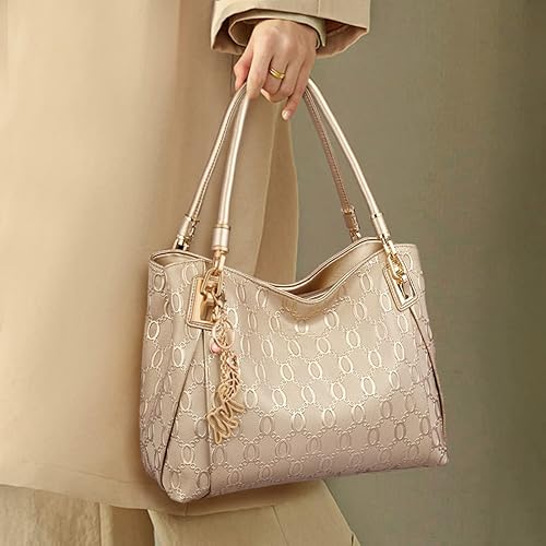 Gold Handbags for Women Cow Leather Top-handle Purse Ladies
