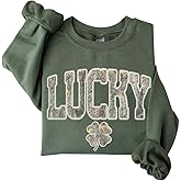blucagand Retro Shamrock Print Sweatshirt St Patricks Day Sweatshirt For Women