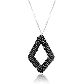 CRYSTALIS Natural Black Spinel Beads Pendant Necklace, Beaded Micro Framed Kite Shape Crystals, Chakra Healing Gemstone, Women Jewelry, Sterling Silver 18 inch