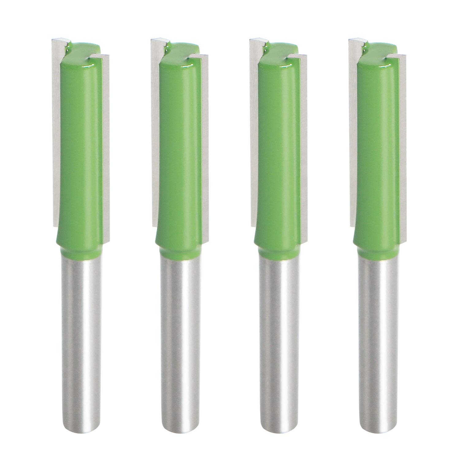 Aopin Router Bit 10mm Cutting Dia 6mm Shank Dia Double Flute Straight Bit Carbide for Woodworking Milling Cutter Tool, Green, Silver, 4Pcs