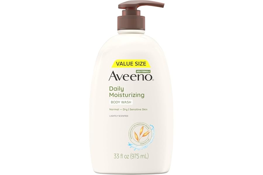 Aveeno Daily Moisturizing Body Wash for Women and Men for Dry & Sensitive Skin, Paraben, Soap & Dye-Free, Gentle Shower Cleanser, Dermatologist Recommended Brand, Lightly Scented, 33 Fl Oz