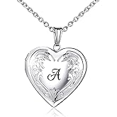 YOUFENG Locket Necklace that Holds Pictures Initial Alphabet A-Z Letter Pendant Necklace Platinum Plated Gifts for Women