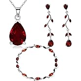 Crystalline Azuria Teardrops Set with Red Zirconia Crystals Necklace 18 inches Dangle Earrings Bracelet 18K White Gold Plated