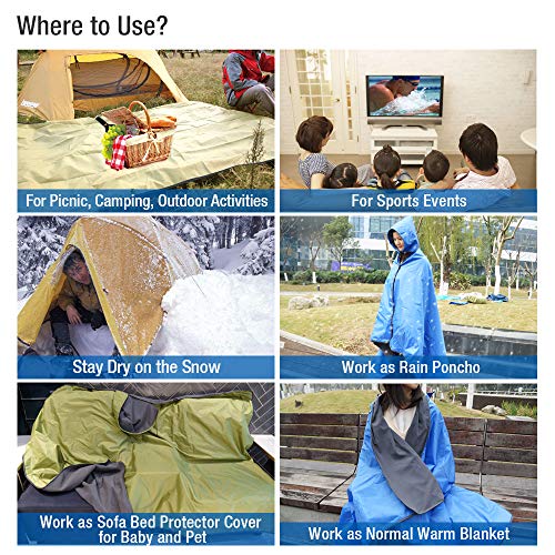 FANCYWING Outdoor Fleece Blanket XL Hooded Stadium Mat - Waterproof/Windproof Blanket for Camping, Picnic, Sports, Festival, Football, Baseball, Concerts, Grass, Dog, Beach (79 x 55 inches)