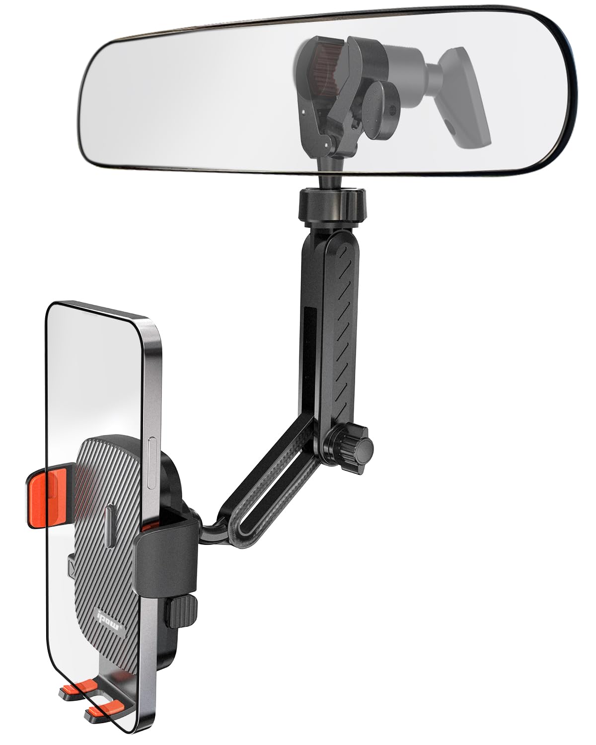 IPOW Rearview Mirror Phone Holder for Car 360°Rotatable and Retractable, Auto Clamp Car Phone Mount with Multi-Angle Adjustment Compatible with All 4-7 Inch Phones