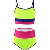 Haloumoning Girls Swimsuits Bikini Set Adjustable Straps Two Piece Color Block Girls' Swimwear with Chest Pad 5-14 Years