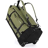 Rolling Duffle Bag with Wheels,86L 30”Folding Duffle Backpack with 2 Wheels,Travel Bag with Separate Shoe Compartment (Green)