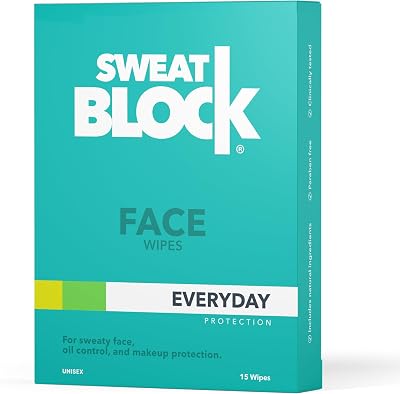 SweatBlock Face Antiperspirant Wipes 15 count Clinically Tested Vitamin E