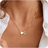 De Amo Sara Valentines Day Gifts for Women Her - Initial Necklace for Women Trendy, 14K Gold Plated A-Z Letter Necklace Dainty Heart Necklaces Tiny Hypoallergenic Pendant Gold Jewelry Birthday Gift