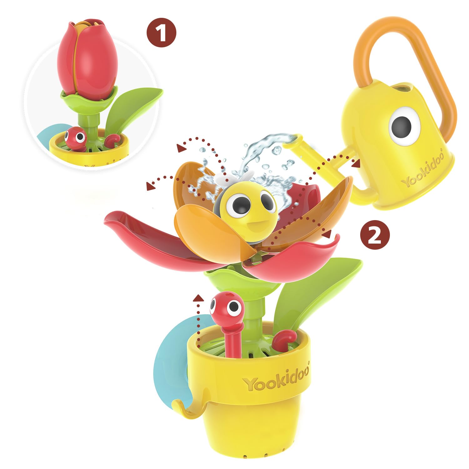 Yookidoo Toddler Baby Bath Toy (Ages 1-3) Garden Adventure Set Bundle: Snail & Flower with Watering Can (Mold Free) Attach to Any Tub or Shower Fun for Bath Time - Great for Boys , Girls , & Kids