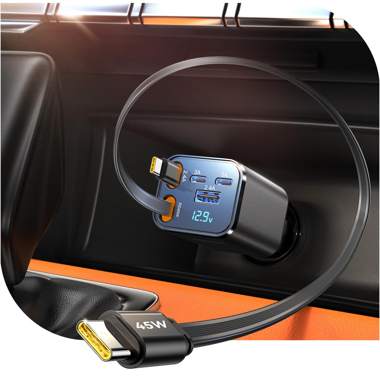 Photo 1 of [5 in 1] for iPhone 17 Car Charger Adapter Fast Charging 99W USB C Car Charger Retractable with PD45W Dual Type C Cords Car Accessories Gifts for Women Men for iPhone 17 Air 16 15 Pro Max, All Phones