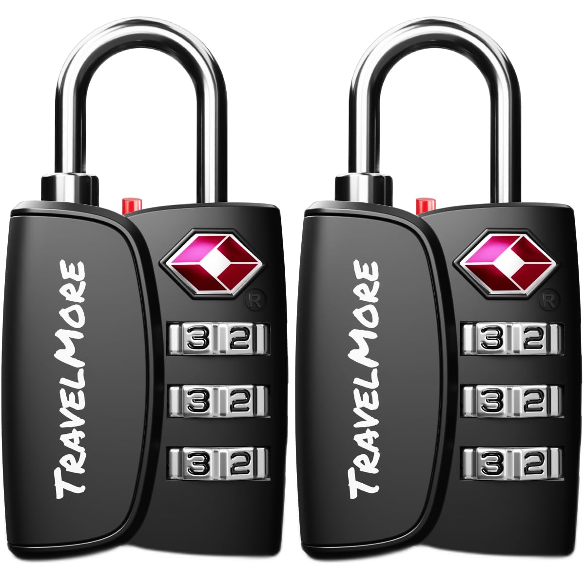 2-Pack TSA Approved 3-Digit Luggage Locks with Open Alert Indicator for Travel Suitcases & Baggage | Luggage Locks | TSA Locks | Black