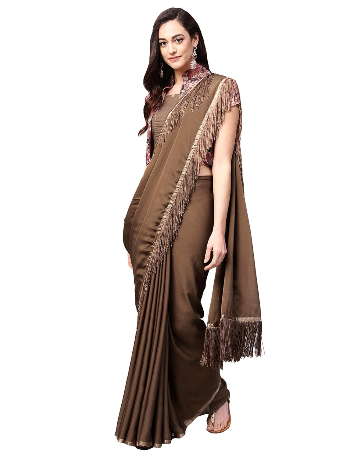 Buy Inddus Women's Brown Art Silk Saree 