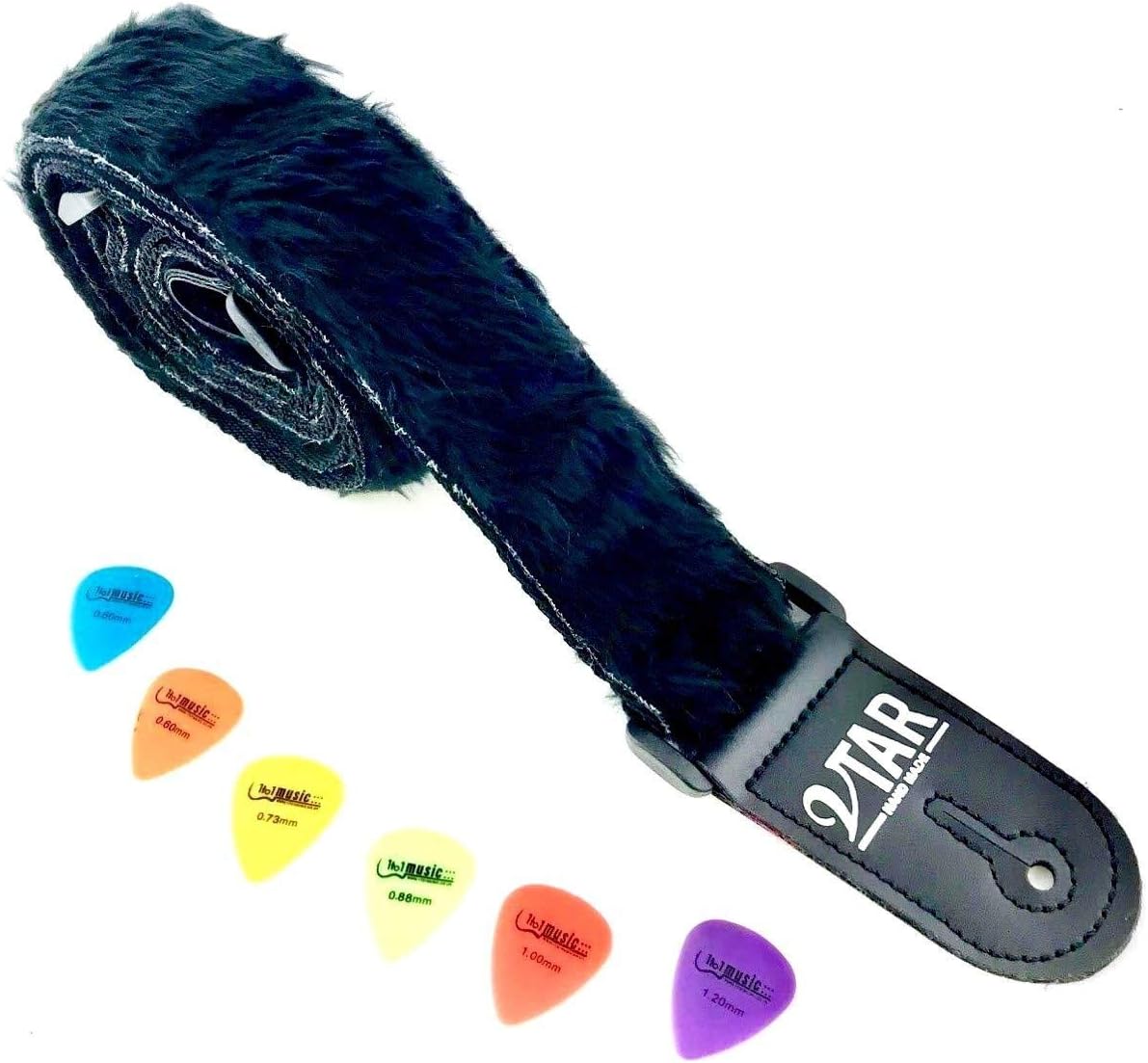 FAUX MOCK FUR FURRY GUITAR STRAP BLACK, WITH REAL LEATHER ENDS Amazon