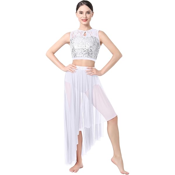 Women Lyrical Dance Dress Sleeveless Sheer Mesh Leotard