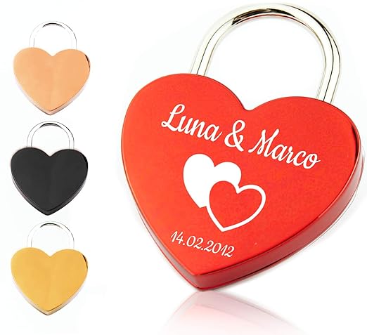 Geschenkfreude Liebesschloss Gravur/Liebesschloss mit Gravur und Schlüssel/personalisiertes Schloss- perfektes Geschenk zur H