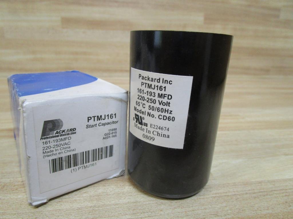PACKARD PTMJ161 Rated to 65 Degrees C, Capacitor, 50/60HZ, 220-250VAC, 161-193MFD