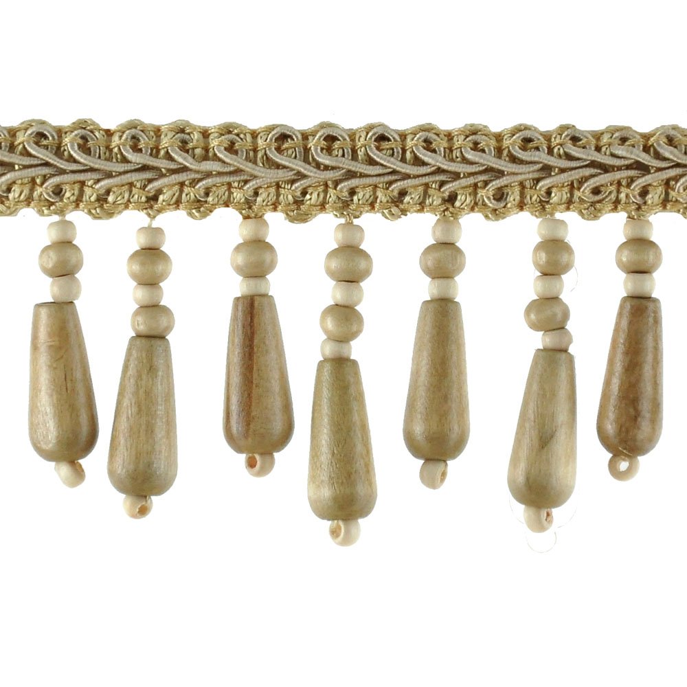 Beaded Trim BB93716 2Inch Wood Bead Trim with 1/4Inch Braid, 10