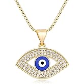 TANTIUE Evil Eye Necklace for Women 14K Gold Plated Necklace, Turkish Protection Symbol Pendant Jewelry Gift, Hypoallergenic Adjustable Chain 18-20 Inch