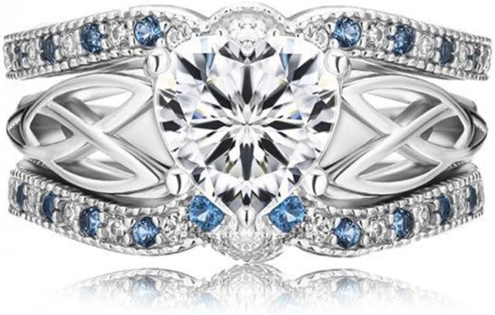 EverMarker Couples Dual Pleasure Ring Heart Shape Blue Diamond Women Engagement Ring Set (6)