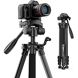 KINGJOY 60” Camera Tripod with Carry Bag, Lightweight Travel Aluminum Professional Tripod Stand (5kg/11lb Load) for Canon Nik