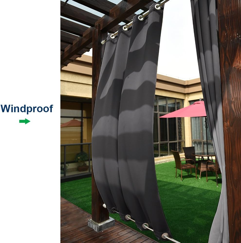 NICETOWN Outdoor Curtain Grommet Top and Bottom, Thermal Insulated Keeps The Rain Out Versatile Vertical Drape, Blackout Heavy Weight Wind Break Outdoor Drapery (52 by 108 inches,1 Piece, Tan-Khaki)