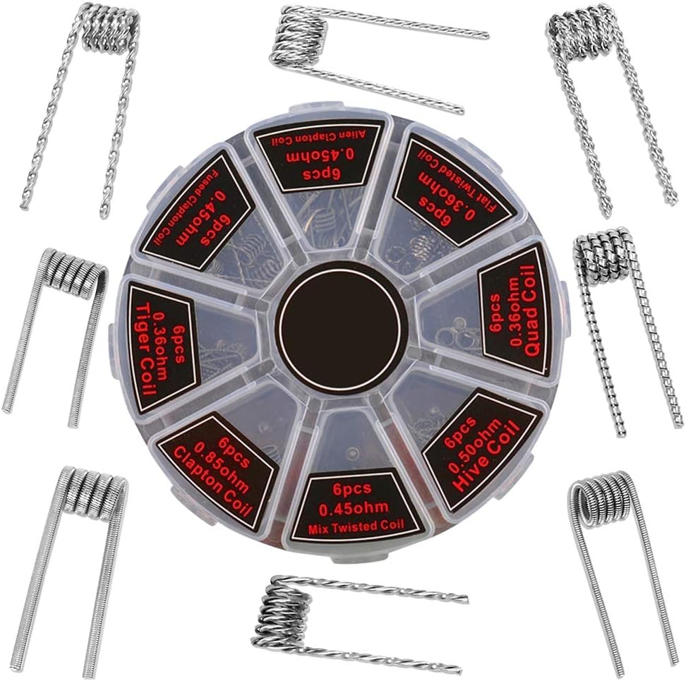 Prebuilt Coils Kit 8 in 1 Prebuilt Resistance Wire Coils Set Electronic Cigarette Heating Wire Premade Coil Resistance Wire Coil Set mit 0.36Ω/0.45Ω/0.5Ω/0.85Ω