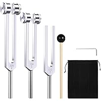 Tuning Fork Set (128Hz, 256Hz, 512Hz), Weighted & Unweighted Aluminum Chakra Tuning Fork Set with Hammer and Carry Bag, Alumi