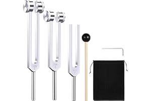 Tuning Fork Set (128Hz, 256Hz, 512Hz), Weighted & Unweighted Aluminum Chakra Tuning Fork Set with Hammer and Carry Bag, Alumi