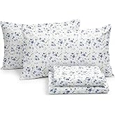 Linen Market 4 Piece Queen Sheet Set - Breathable, Double-Brushed Patterned Cooling Sheets – Oeko-TEX Certified Ultra Soft & Wrinkle-Free 16" Deep-Pocket Queen Sheets - Easy Care Blossoms Light Blue