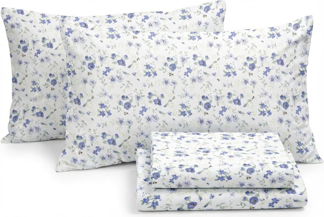 Linen Market 4 Piece Queen Sheets Set (Blossoms Blue) - Sleep Better Than Ever with These Ultra-Soft & Cooling Bed Sheets for Your Queen Size Bed - Oeko-TEX Certified Deep Pocket Fits 16" Mattress