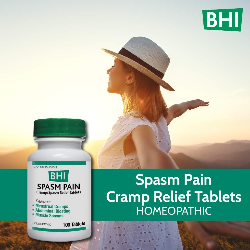 BHI Spasm Pain Cramp/Spasm Natural, Safe Homeopathic Relief - 100 Tablets: Health & Personal Care