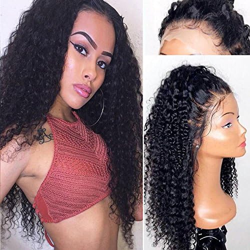 Fyonas 360 Lace Frontal Wig,Afro Kinky Curly Brazilian Human Hair Wigs Pre Plucked Hairline with Baby Hair (130% Density 360 Lace Frontal Wig,18Inch,#1b)