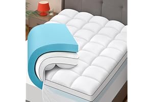 JURLYNE Dual Layer 4 Inch Memory Foam Mattress Topper Queen Size - 2 Inch Cooling Gel Memory Foam & 2 Inch Thick Pillow Top Mattress Pad - 60x80 Inch