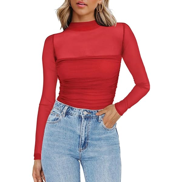 sheer red long sleeve top