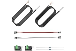 2pcs Temperature Sensor Probe Kit, Waterproof DS18B20 Temperature Sensor Probe with Resistance Needle Adaptor Panel & Dupont 