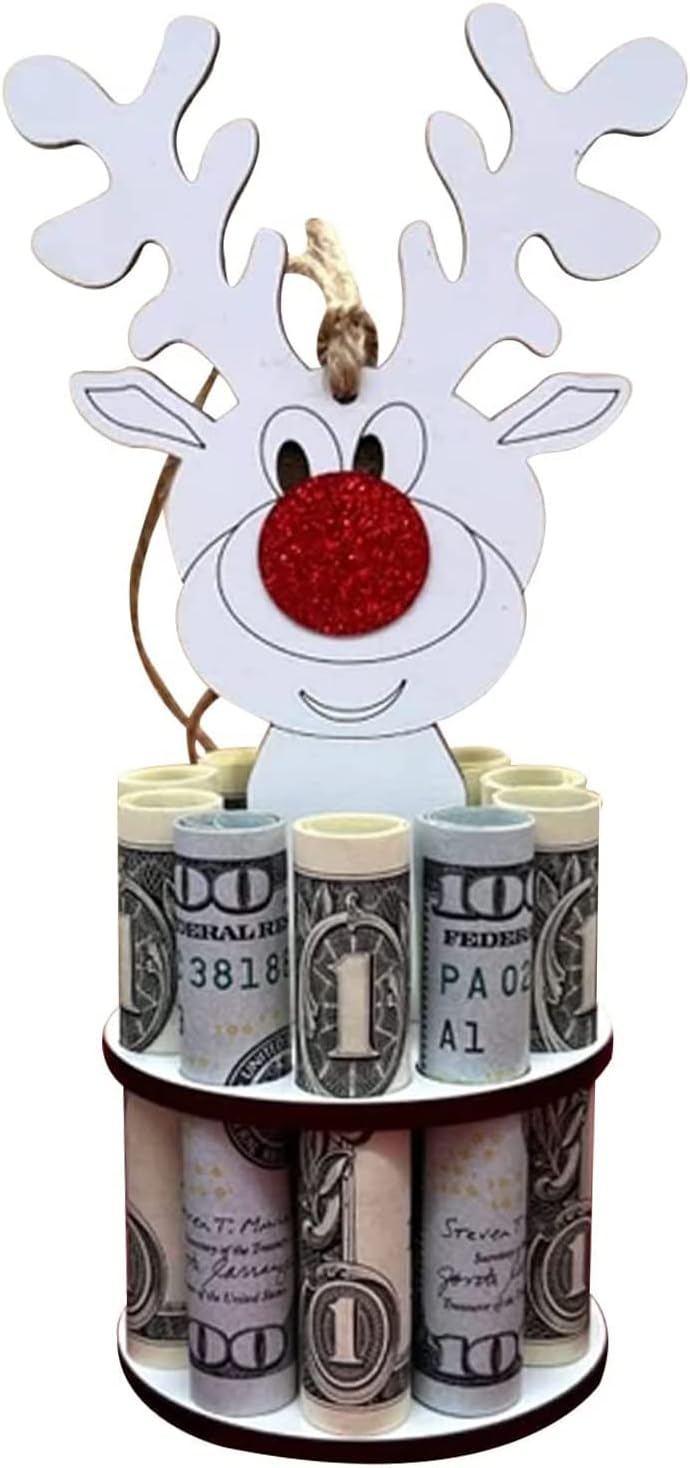 Tree Stands - LIBOOI Money Tree Gift Holder, Money Cake Christmas Ornaments, Handmade Wooden Christmas Tree, Reindeer, Snowman Money Box, Unique Tabletop Home Decor for Holiday (Reindeer)