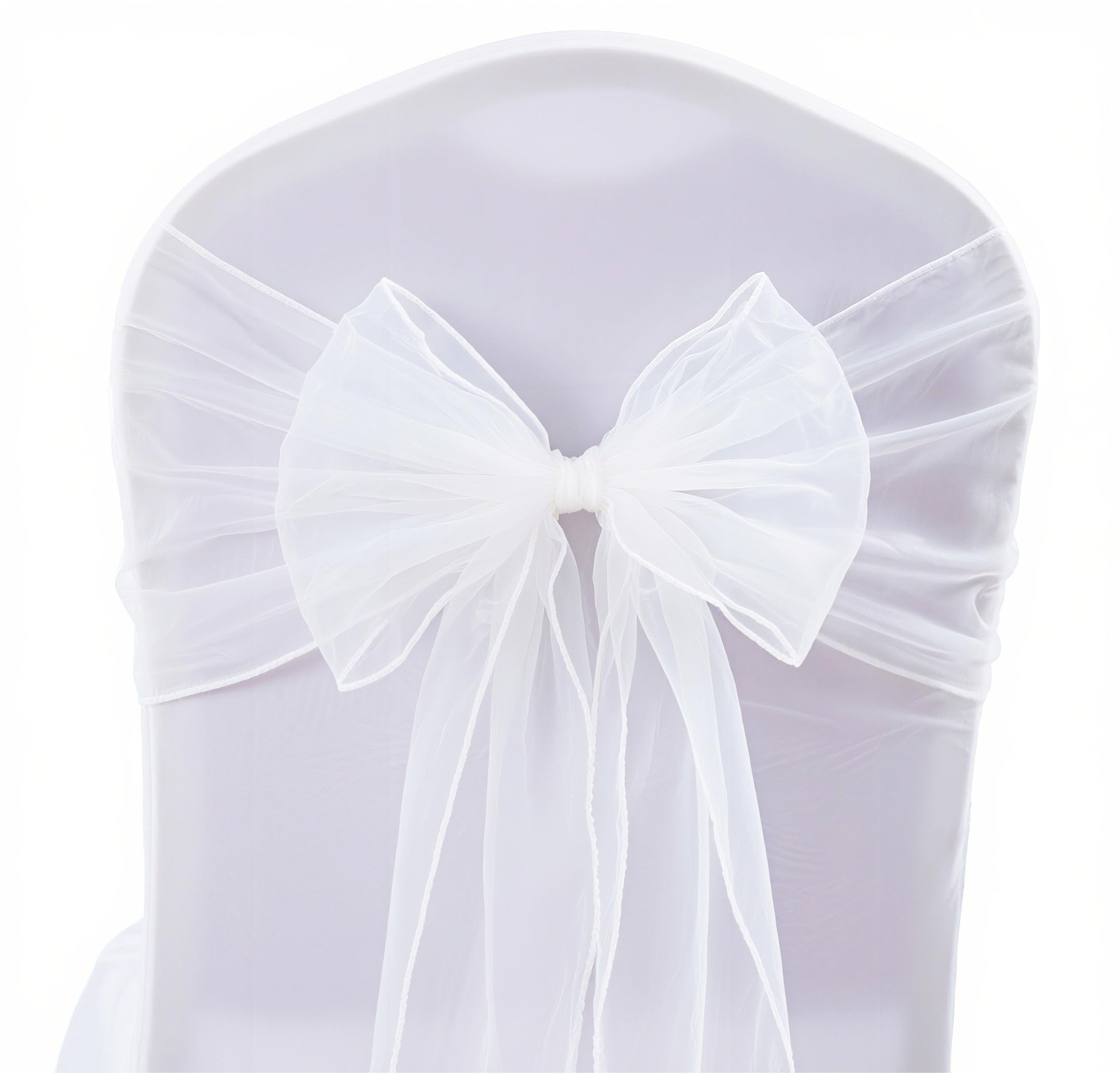 BIT.FLY Pack of 50 Organza Chair Sashes - Chair Cover 18 x 275 cm Chair Decoration for Parties, Weddings, Celebrations (White)