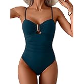Eomenie One Piece Swimsuit for Women Tummy Control Ruched Bathing Suit Cutout U Wire Swim Suits