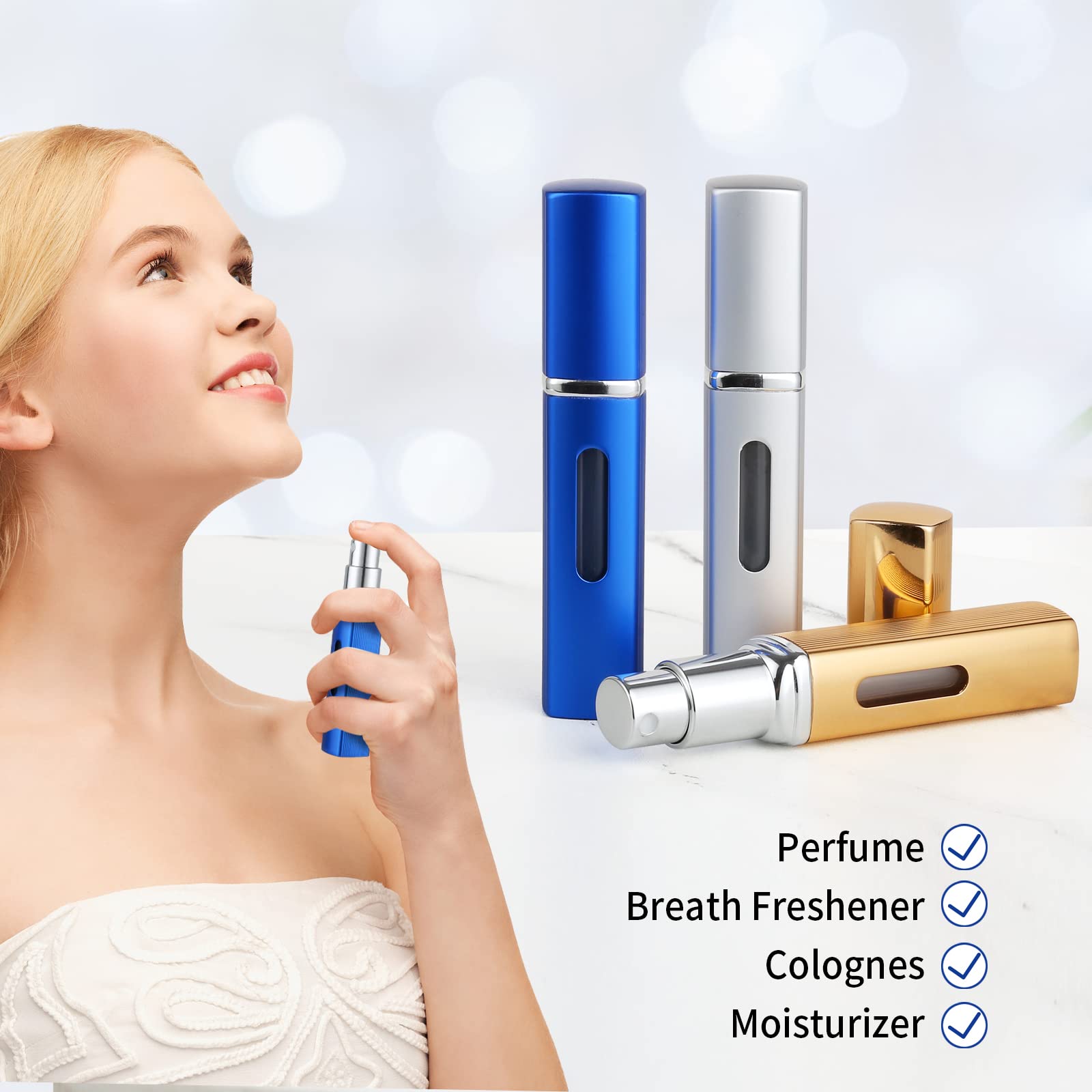 YOCASII 8ml Travel Perfume Atomizer Refillable, 3pcs Square Cologne Bottle Refillable, Travel Size Empty Spray Bottles Perfume Atomizer