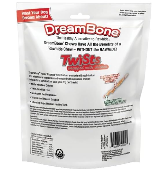 DREAMBONE TWIST STICKS, WRAPPED WITH REAL CHICKEN, RAWHIDE-FREE CHEWS FOR DOGS, 50 COUNT