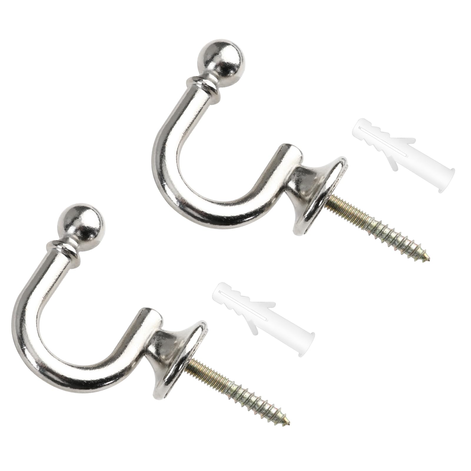 IBEIKE Curtain Tie Back Hooks Silver - 2 PCS Heavy Duty U-Shaped Metal Curtain Holdbacks, Wall Mounted Chrome Decorative Drapery Curtain Hooks for Tie Backs Fixings for Curtains Clothes Coat