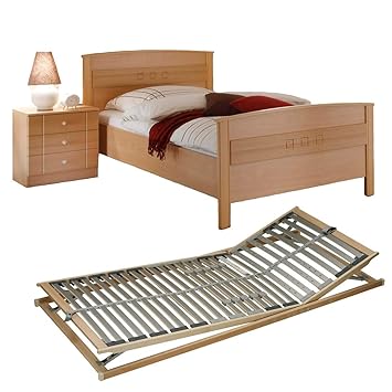 VAJA Set Seniorenbett Lattenrost verstellbar Nachttisch Buche Dekor