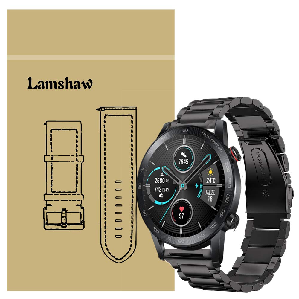 Compatible for Honor Magic Watch 2 46mm Band, Blueshaw Quick Release Stainless Steel Metal Replacement Straps for Huawei Honor Watch Magic Watch 2 46mm (46mm, Black)