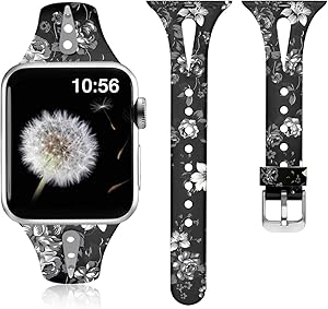 ZAROTO Compatible for Sunflower Apple Watch 44mm Bands Series 6 5/4, Womens Apple Watch SE Band, 42mm iwatch Series 3 2, Comfortable Pattern Cute Slim Silicone Thin Print Wristband S/M Gray Flower