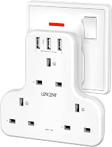 LENCENT 3 Way Plug Extension Socket with 3 USB Ports 13A 3250W UK